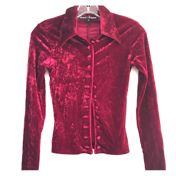 Betsey Johnson Tops - Betsey Johnson Crushed Red Velvet Shirt (ca. 1997)